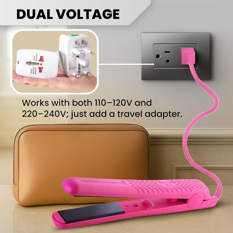 Herstyler Colorful Seasons Ceramic Flat Iron - 1 Inch Dual Voltage Straightener with Adjustable Temperature and Negative Ion Technology (Pink) - Image 5